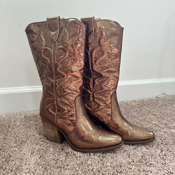 NWT Women's Michael Shannon Metallic Bronze/Gold Cowboy Boots Size 8 - Picture 3 of 11